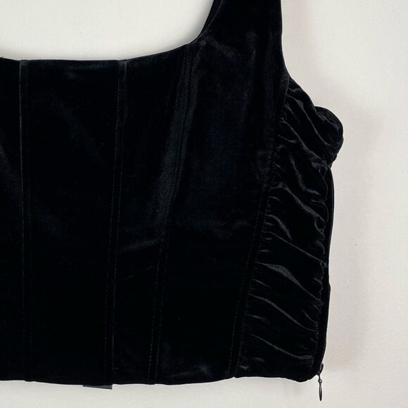 House of Harlow Black Velvet Rushed Corset Crop Top Whimsigoth Grunge Size L NEW - Picture 8 of 9